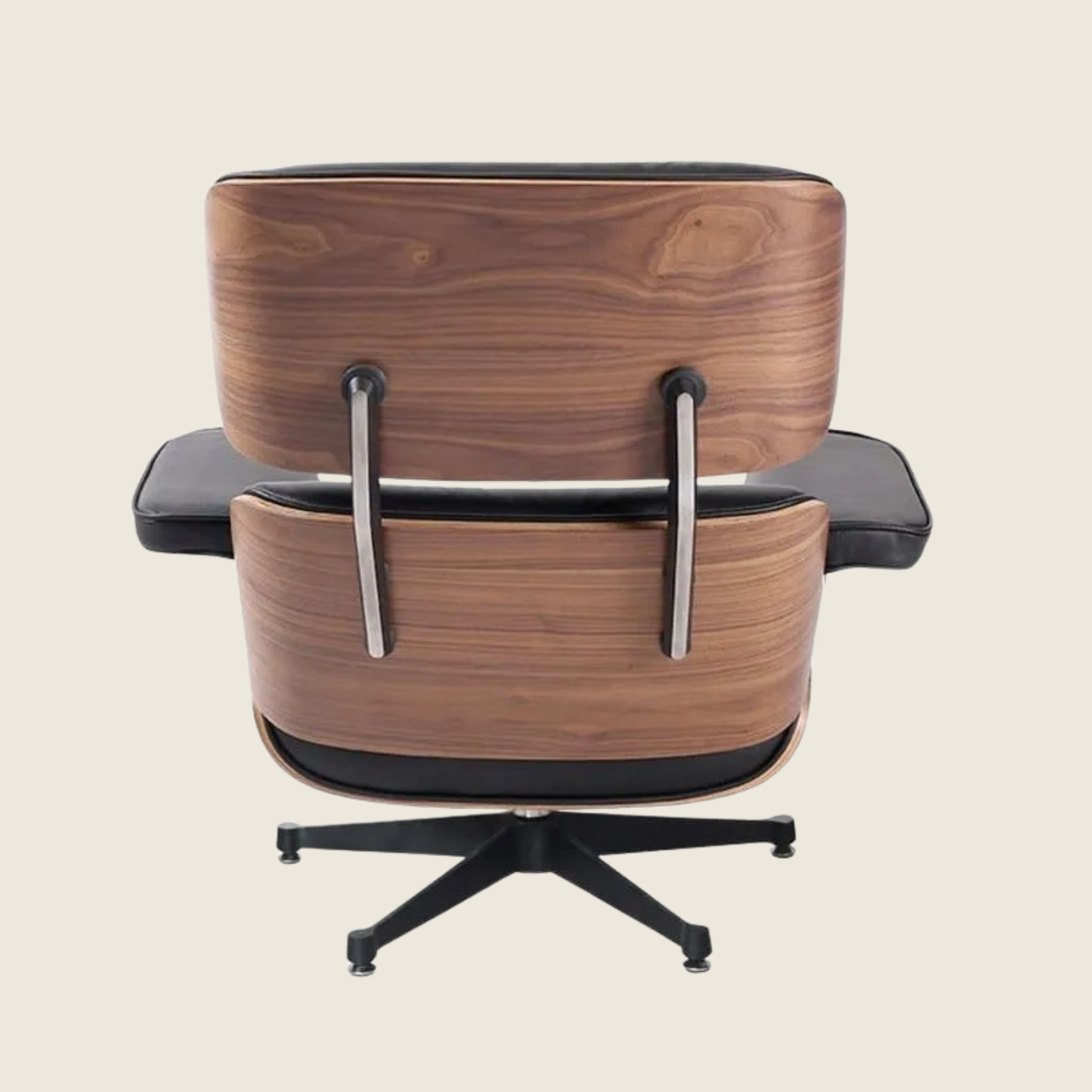BLACK / Black — Walnut Lounge Chair & Ottoman, three-quarter angled view of the chair