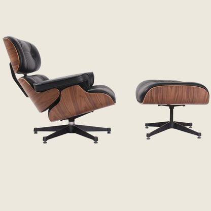 BLACK / Black — Walnut Lounge Chair & Ottoman, three-quarter angled view of the ottoman