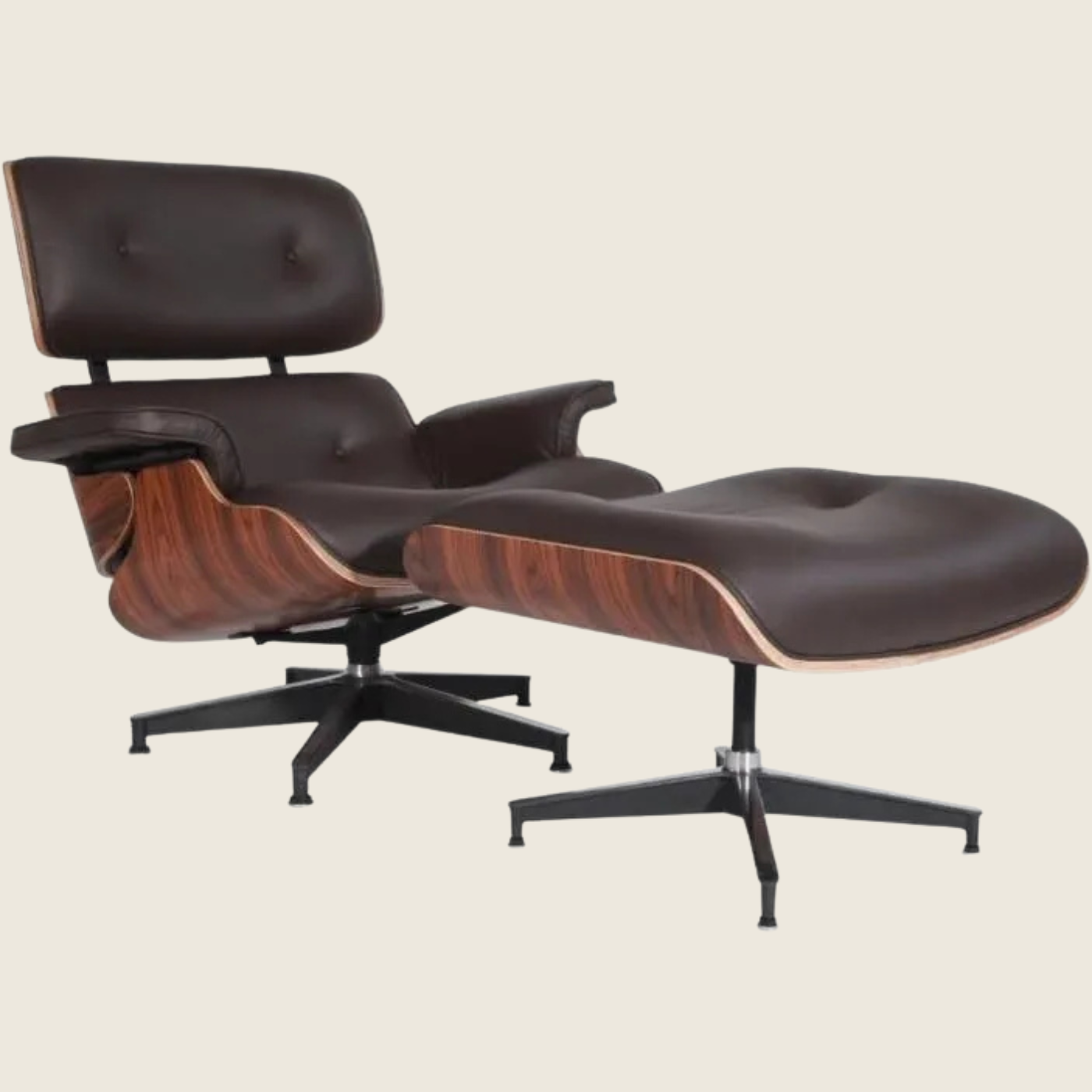 BROWN — Rosewood Lounge Chair & Ottoman, chair and ottoman shown together, side profile