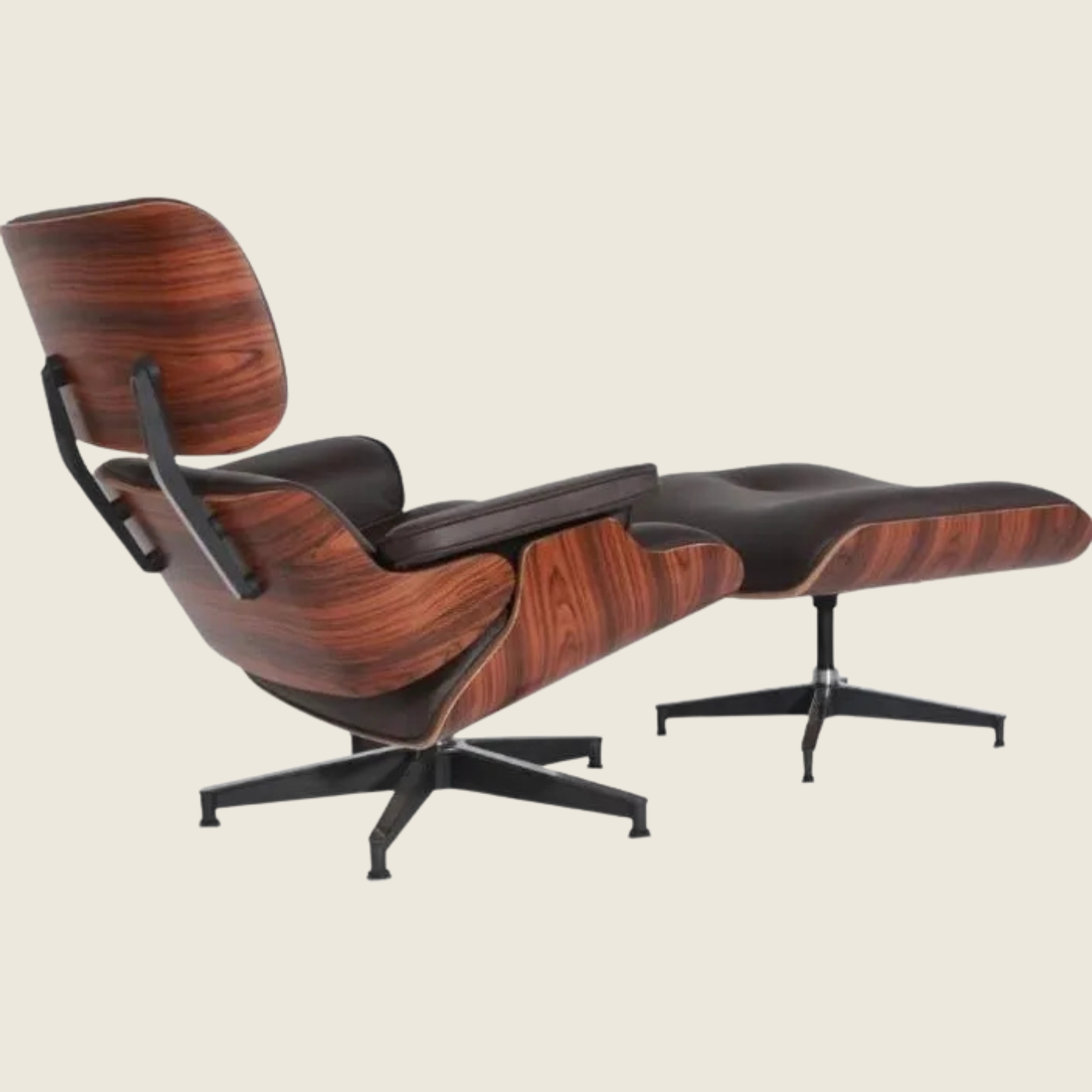 BROWN — Rosewood Lounge Chair & Ottoman, three-quarter angled view of the chair