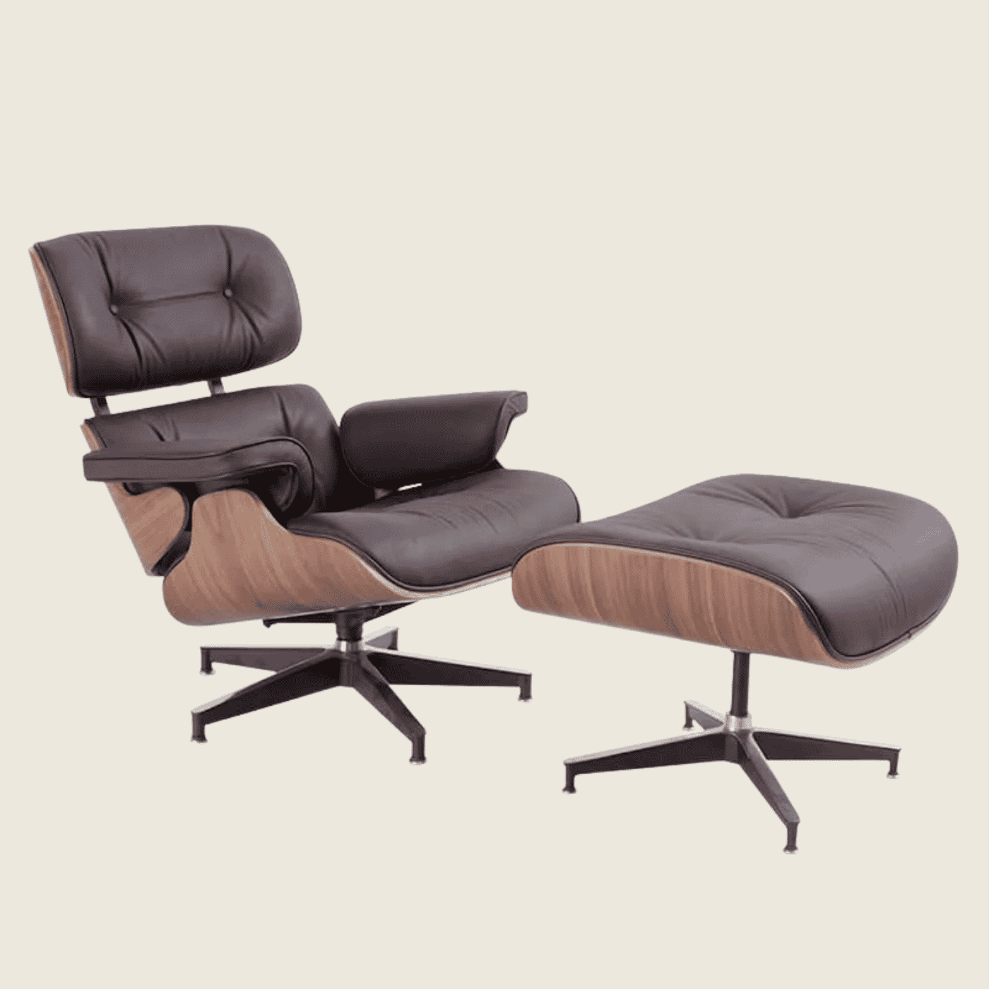BROWN — Walnut Lounge Chair & Ottoman, chair and ottoman shown together, side profile
