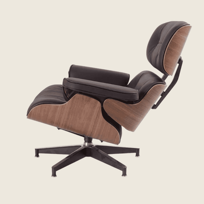 BROWN / Black — Walnut Lounge Chair & Ottoman, three-quarter angled view of the chair