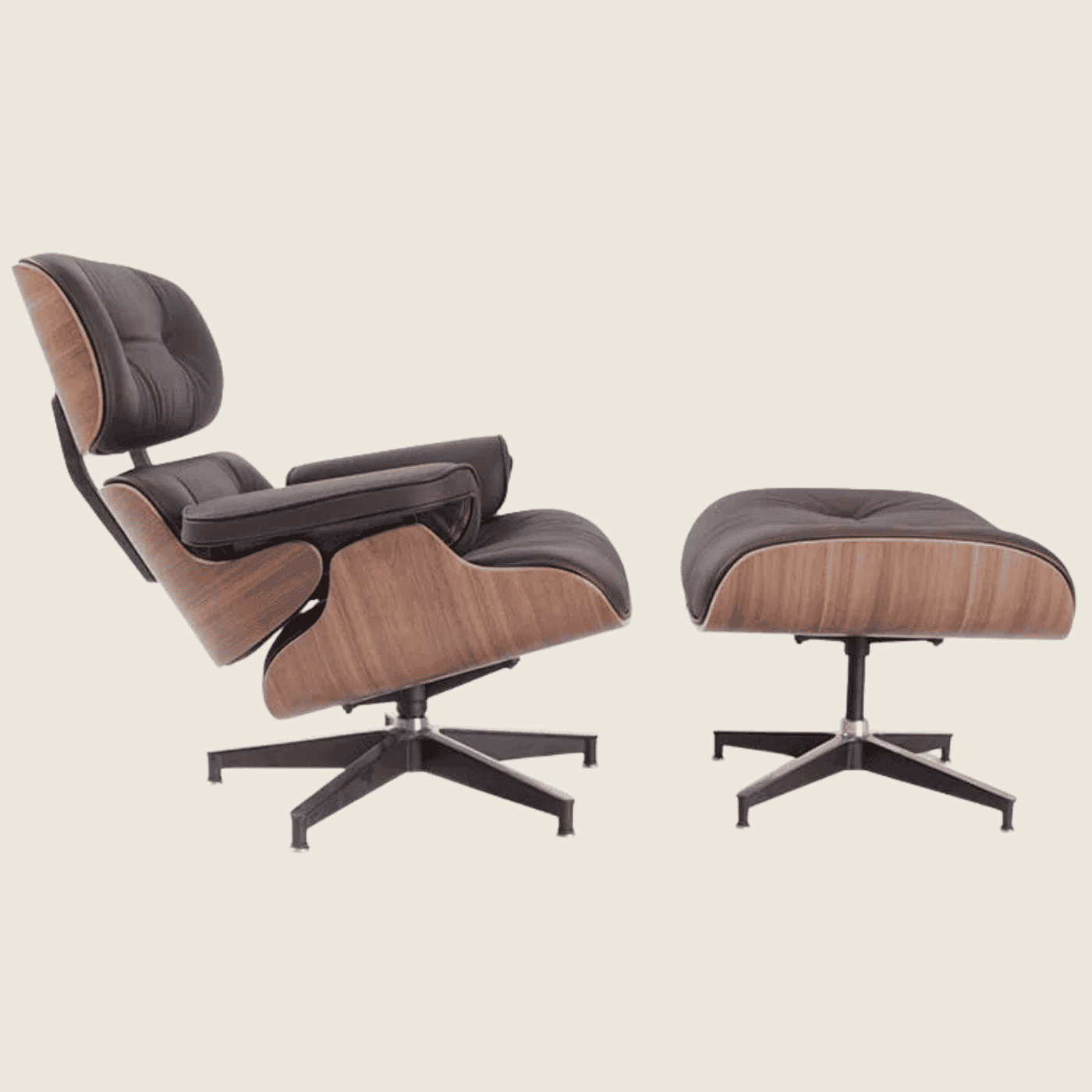 BROWN — Walnut Lounge Chair & Ottoman, three-quarter angled view of the ottoman