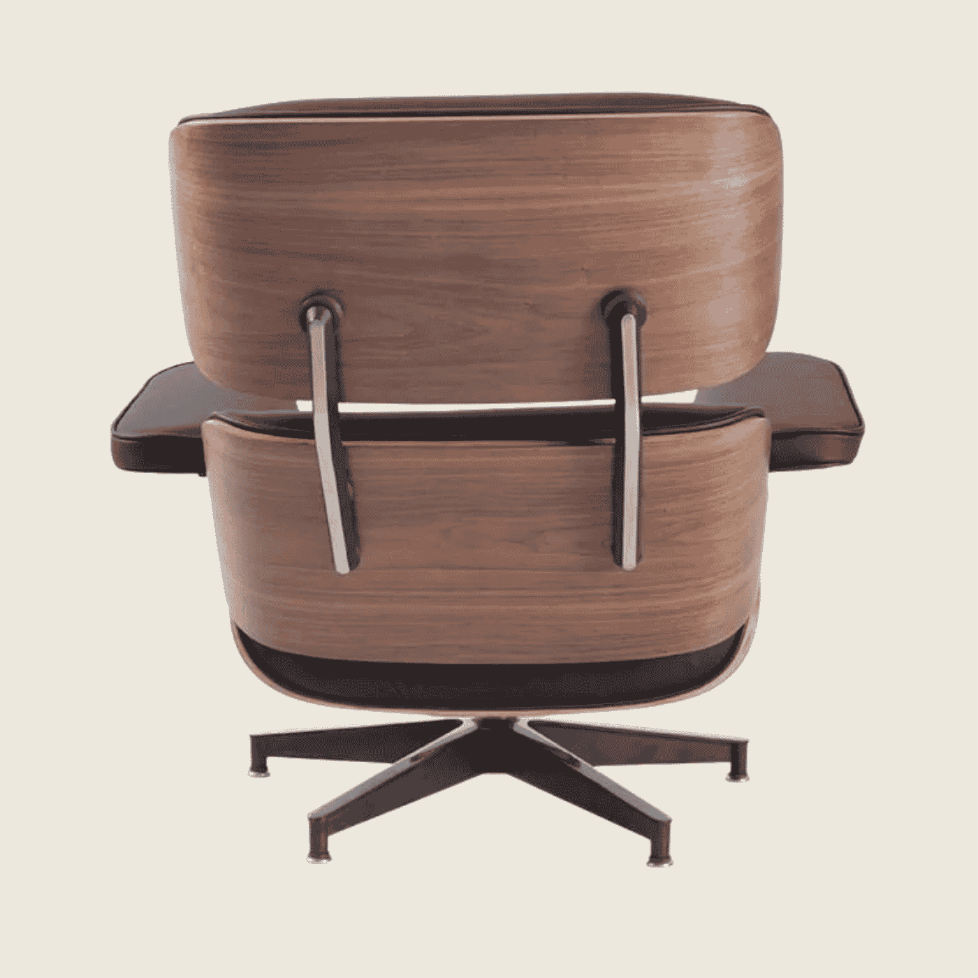 BROWN / Black — Walnut Lounge Chair & Ottoman, rear three-quarter view