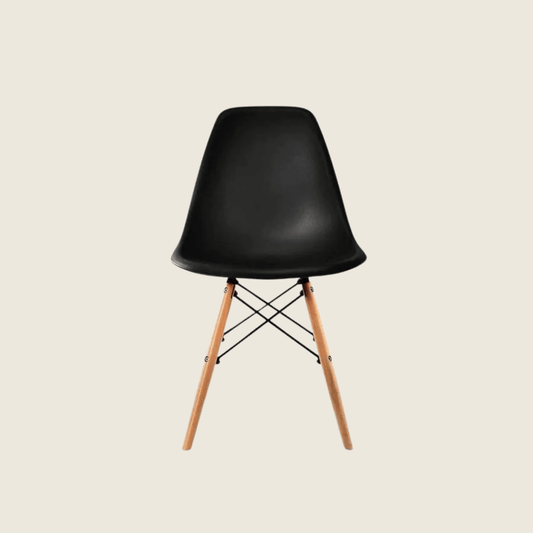 BLACK — Eames DSW Style Dining Chairs, front three-quarter view