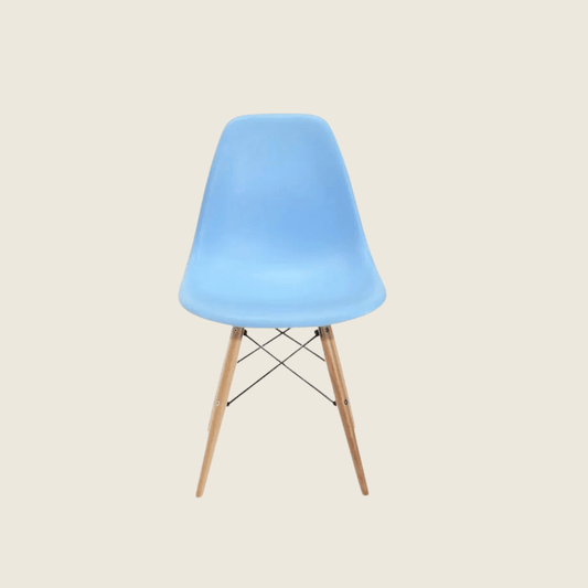 LIGHT BLUE — Eames DSW Style Dining Chairs, front three-quarter view