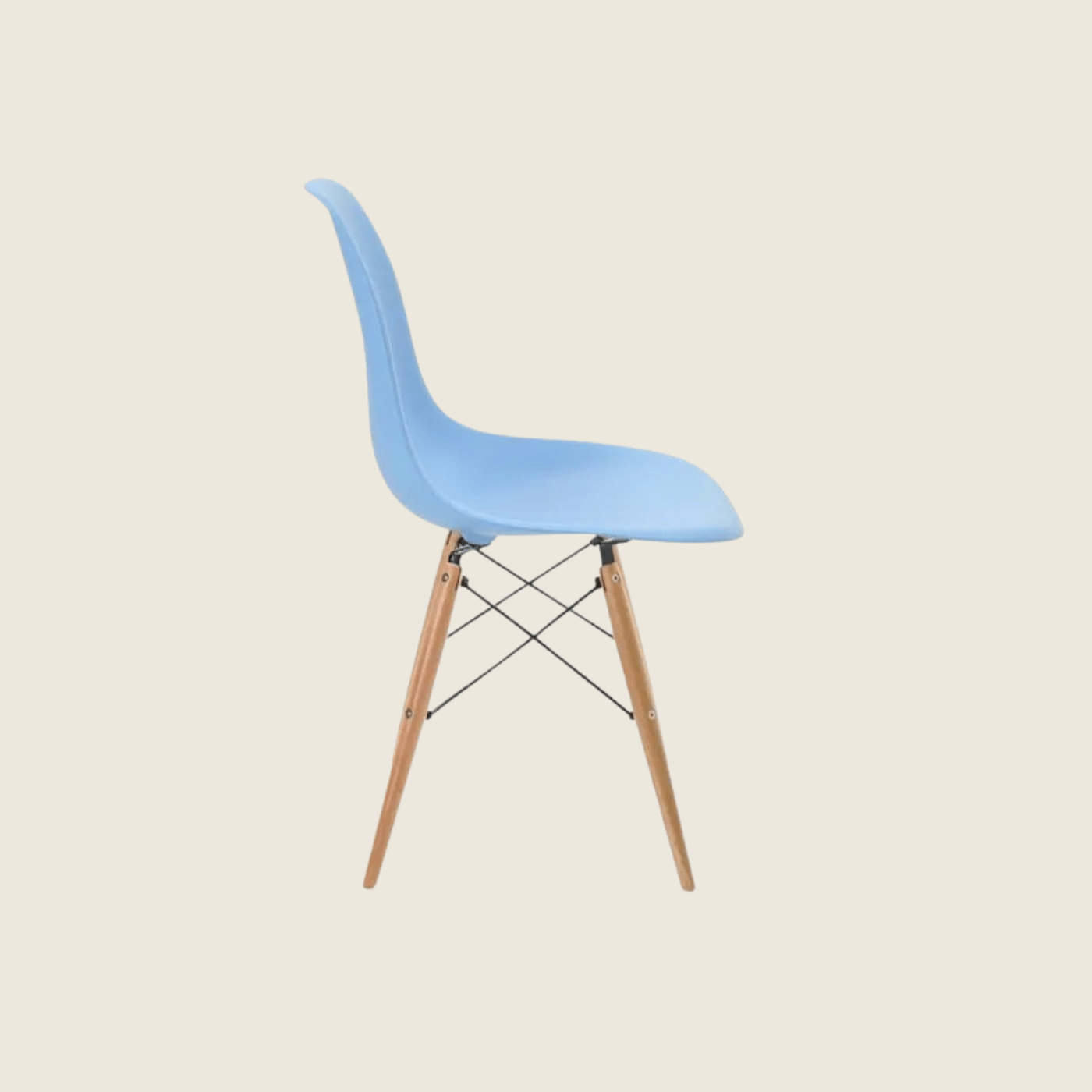 LIGHT BLUE — Eames DSW Style Dining Chairs, close-up detail of the seat and frame