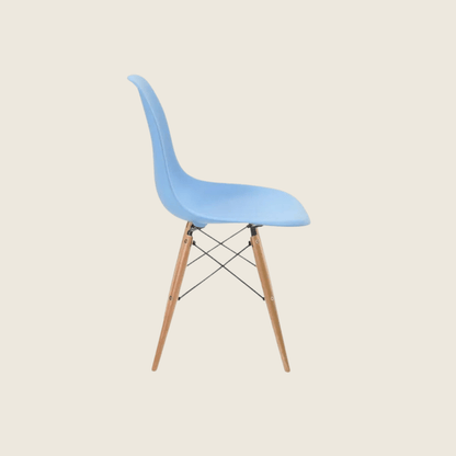 LIGHT BLUE — Eames DSW Style Dining Chairs, close-up detail of the seat and frame