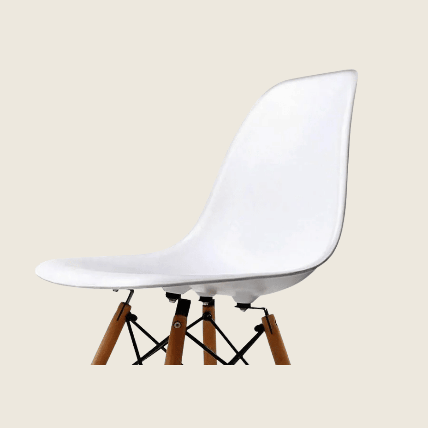 WHITE — Eames DSW Style Dining Chairs, close-up detail of the seat and frame