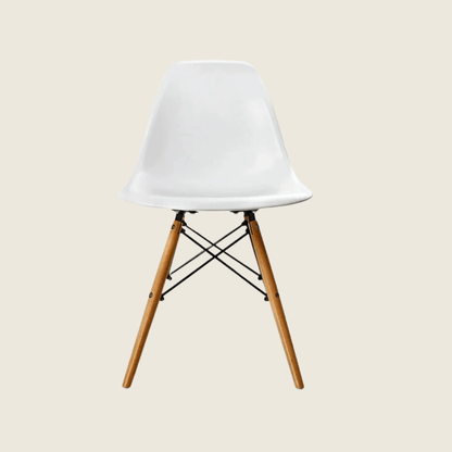 WHITE — Eames DSW Style Dining Chairs, front three-quarter view