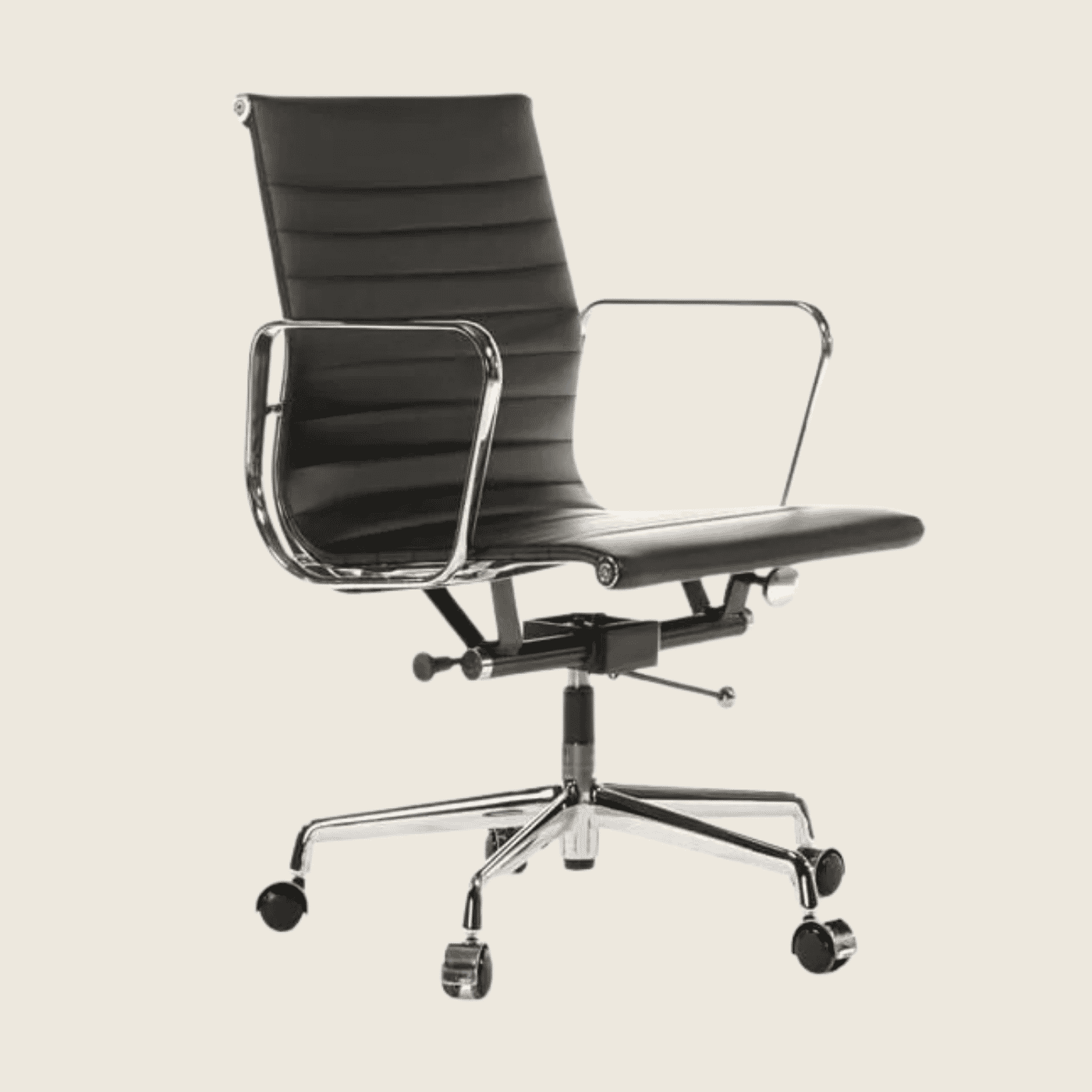 BLACK — EA117 Low Back Thin Pad Ribbed Office Chair, front three-quarter view
