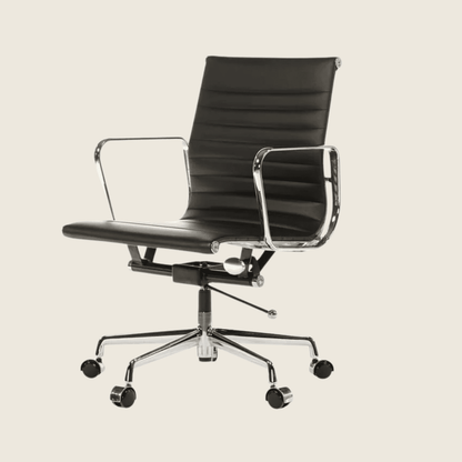 BLACK — EA117 Low Back Thin Pad Ribbed Office Chair, side profile view