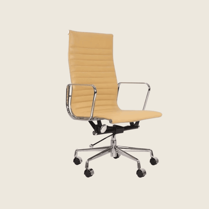 BEIGE — EA119 Thin Pad High Back Leather Executive Chair, front three-quarter view