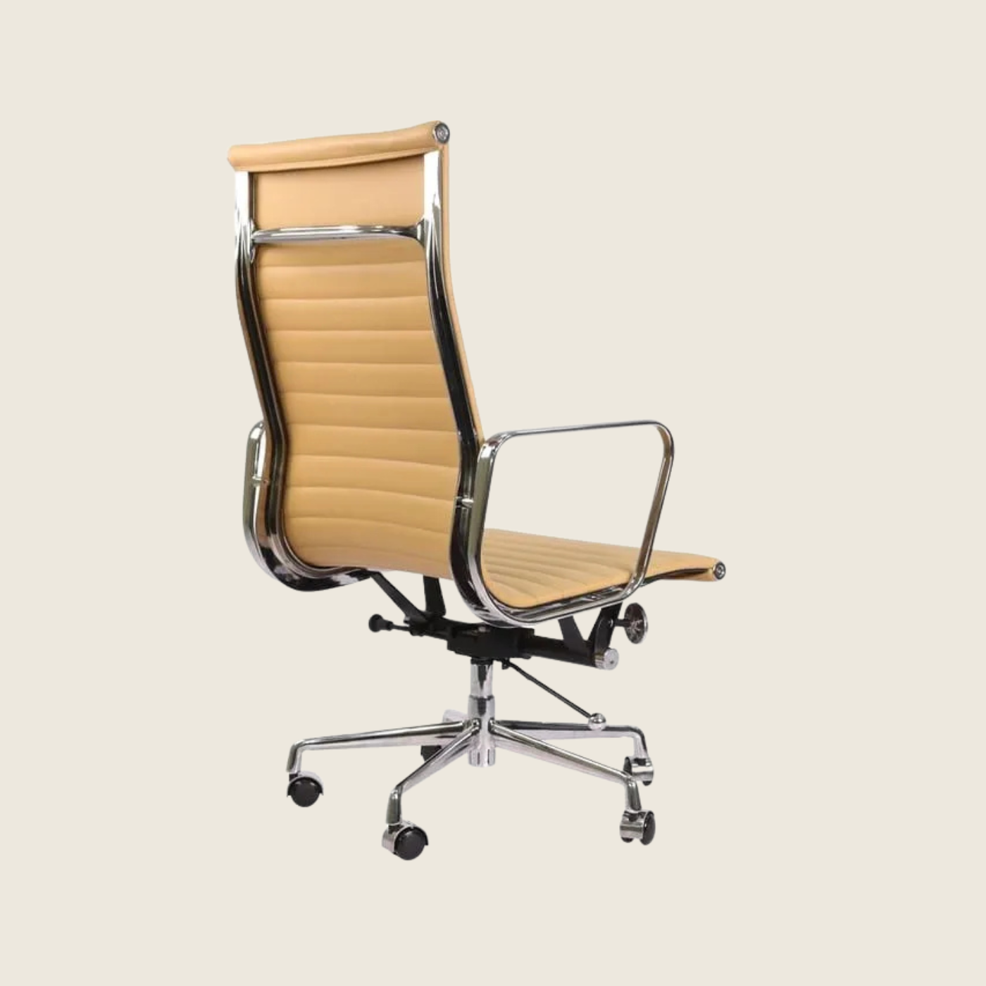 BEIGE — EA119 Thin Pad High Back Leather Executive Chair, close-up detail of the upholstery and frame