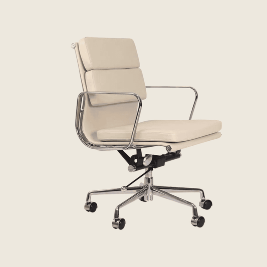 CREAM — EA217 Soft Pad Leather Office Chair, front three-quarter view