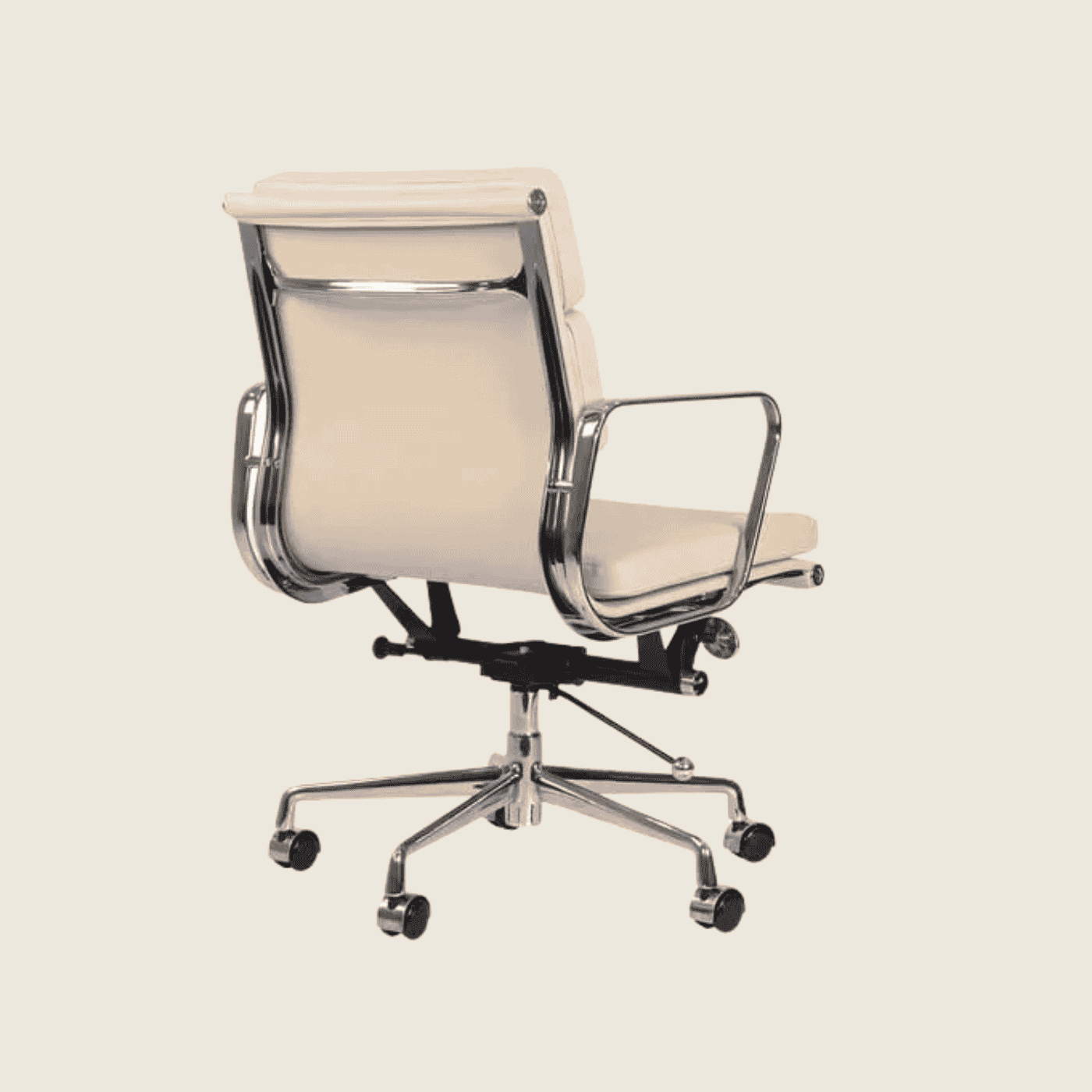 CREAM — EA217 Soft Pad Leather Office Chair, close-up detail of the upholstery and frame
