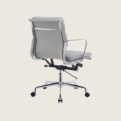 LIGHT GREY — EA217 Soft Pad Leather Office Chair, close-up detail of the upholstery and frame