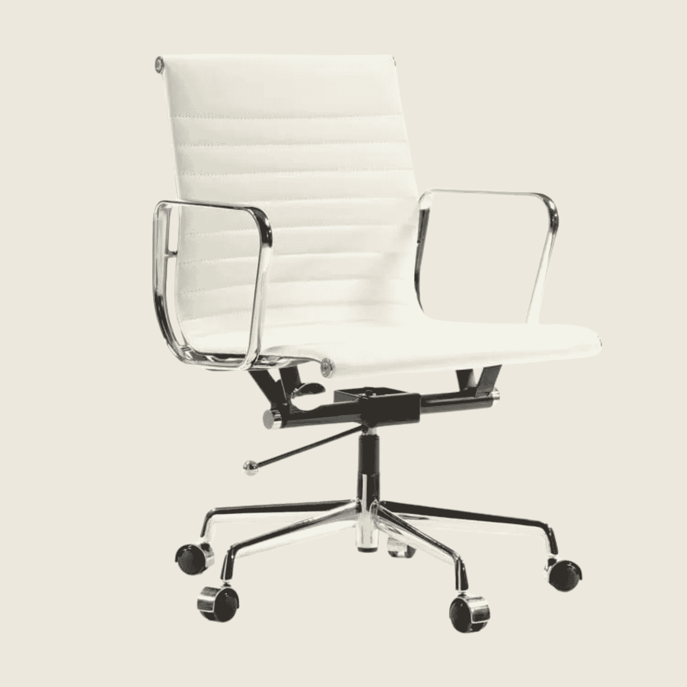 WHITE — EA117 Low Back Thin Pad Ribbed Office Chair, front three-quarter view