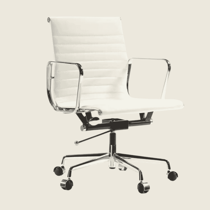 WHITE — EA117 Low Back Thin Pad Ribbed Office Chair, front three-quarter view