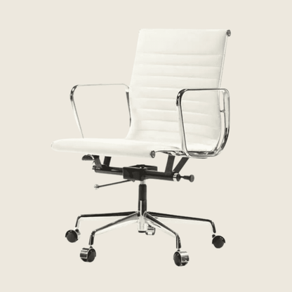 WHITE — EA117 Low Back Thin Pad Ribbed Office Chair, side profile view