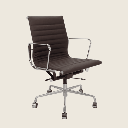 BROWN — EA117 Low Back Thin Pad Ribbed Office Chair, front three-quarter view