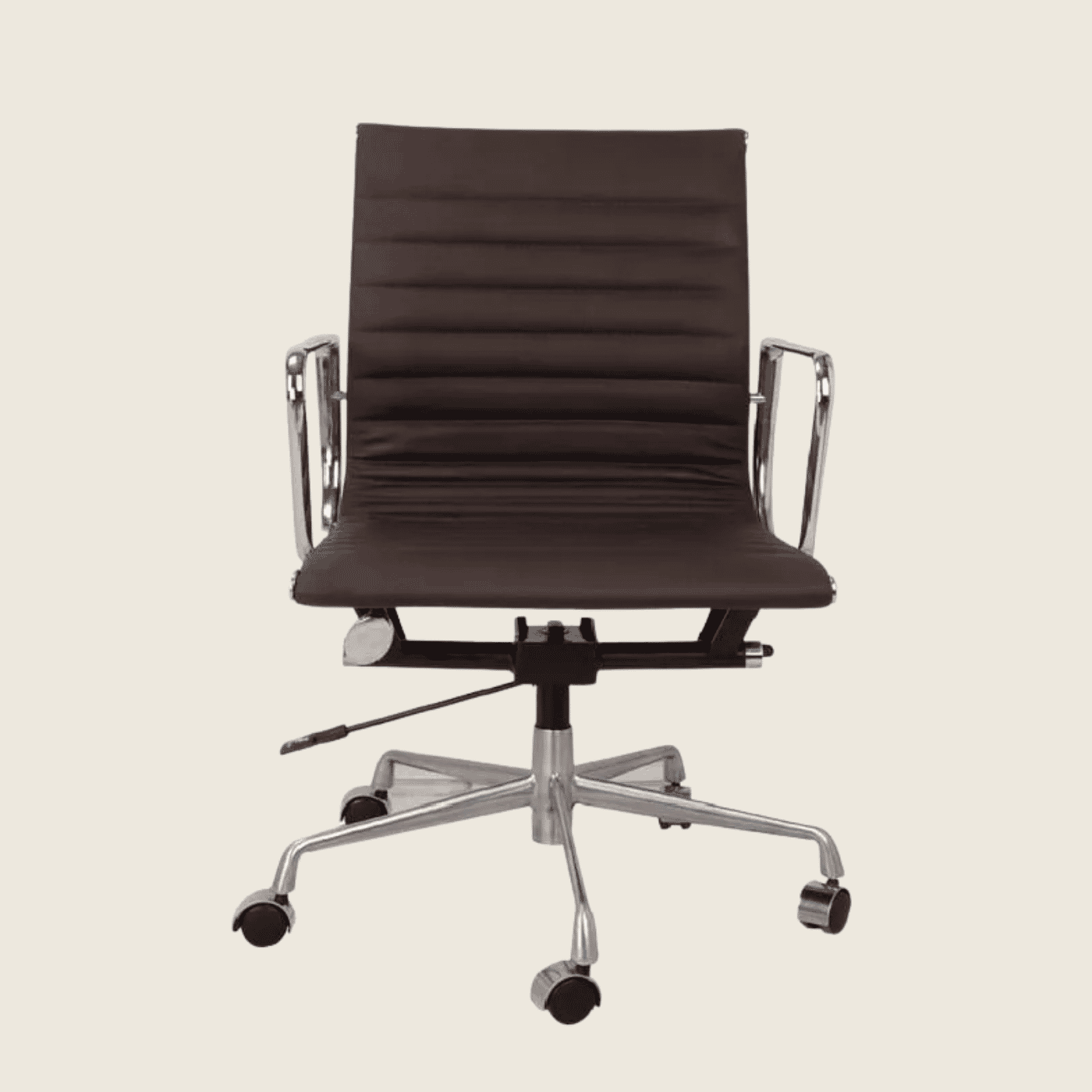 BROWN — EA117 Low Back Thin Pad Ribbed Office Chair, rear three-quarter view