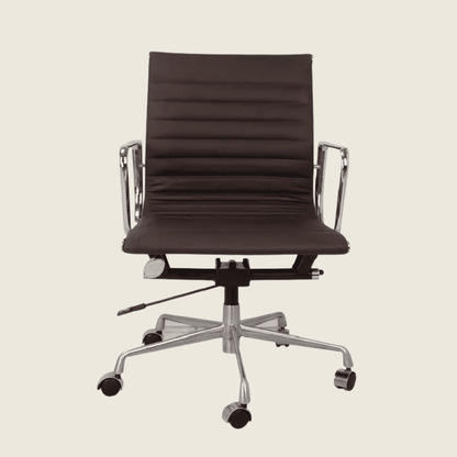 BROWN — EA117 Low Back Thin Pad Ribbed Office Chair, rear three-quarter view