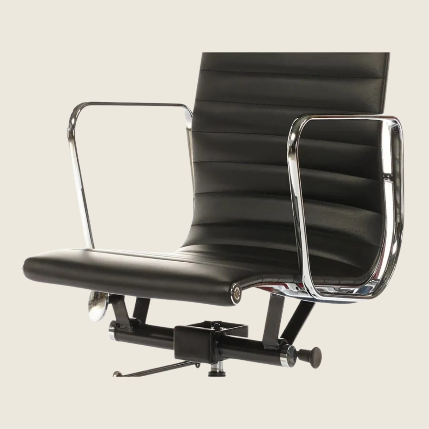 BLACK — EA119 Thin Pad High Back Leather Executive Chair, close-up detail of the upholstery and frame