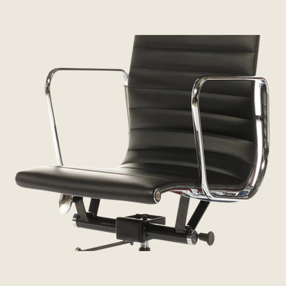 BLACK — EA119 Thin Pad High Back Leather Executive Chair, close-up detail of the upholstery and frame