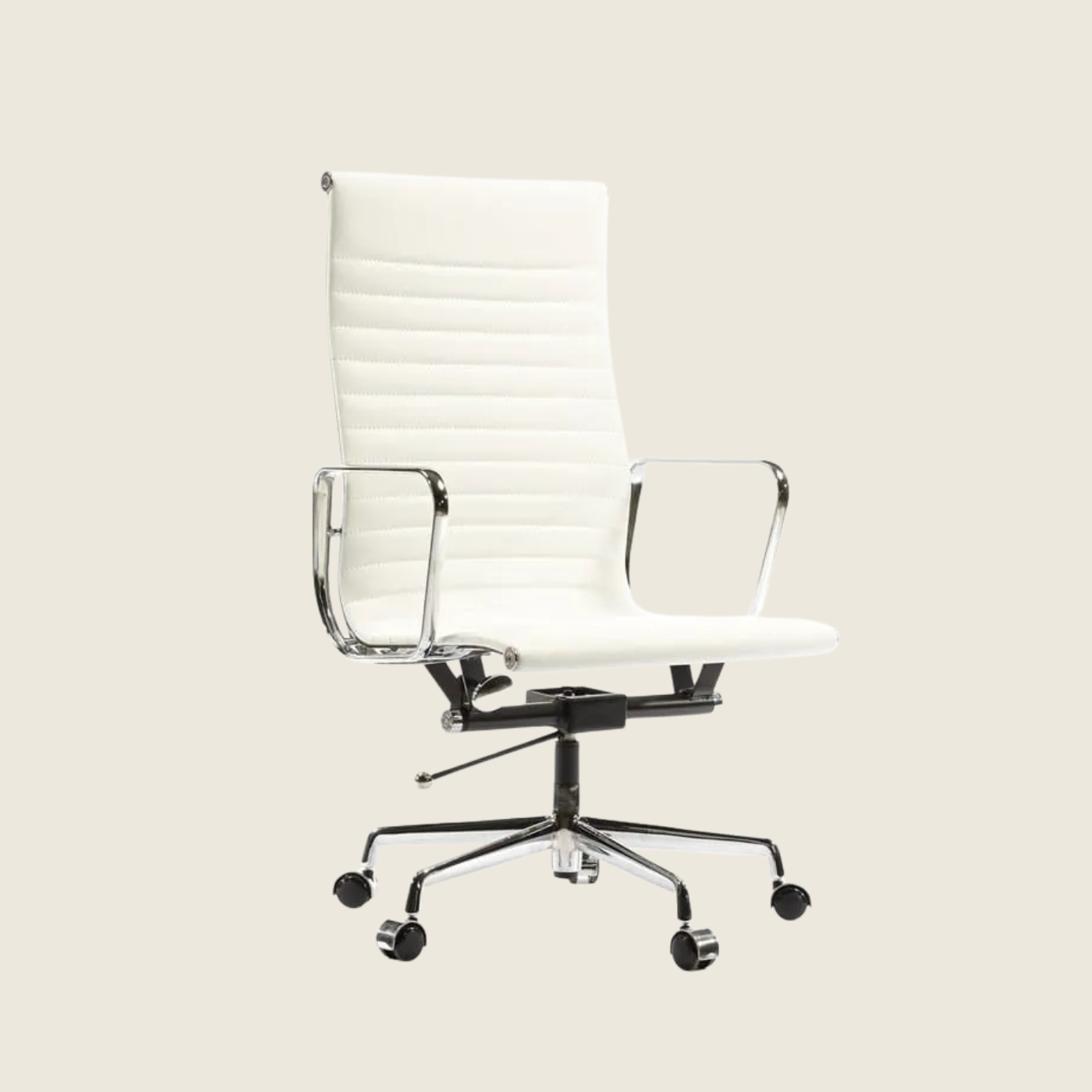 IVORY WHITE — EA119 Thin Pad High Back Leather Executive Chair, front three-quarter view