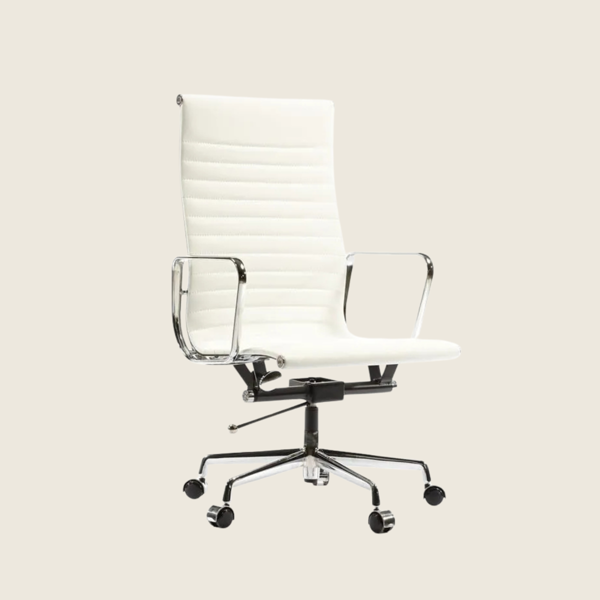IVORY WHITE — EA119 Thin Pad High Back Leather Executive Chair, front three-quarter view