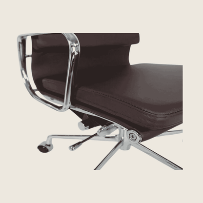 BROWN CHOCKLATE — EA217 Soft Pad Leather Office Chair, close-up detail of the upholstery and frame
