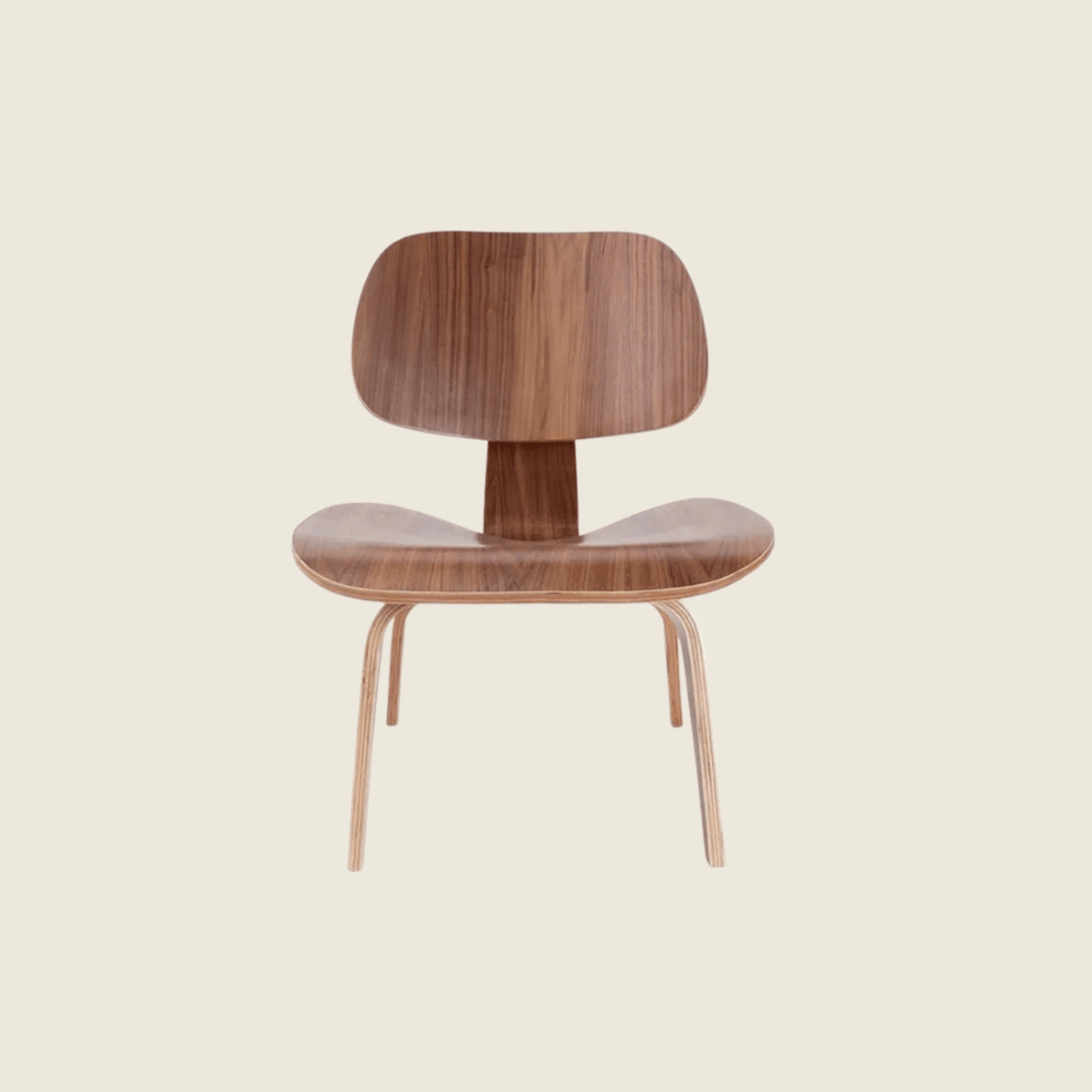 Eames Style LCW Moulded Plywood Chair – Walnut, front three-quarter view