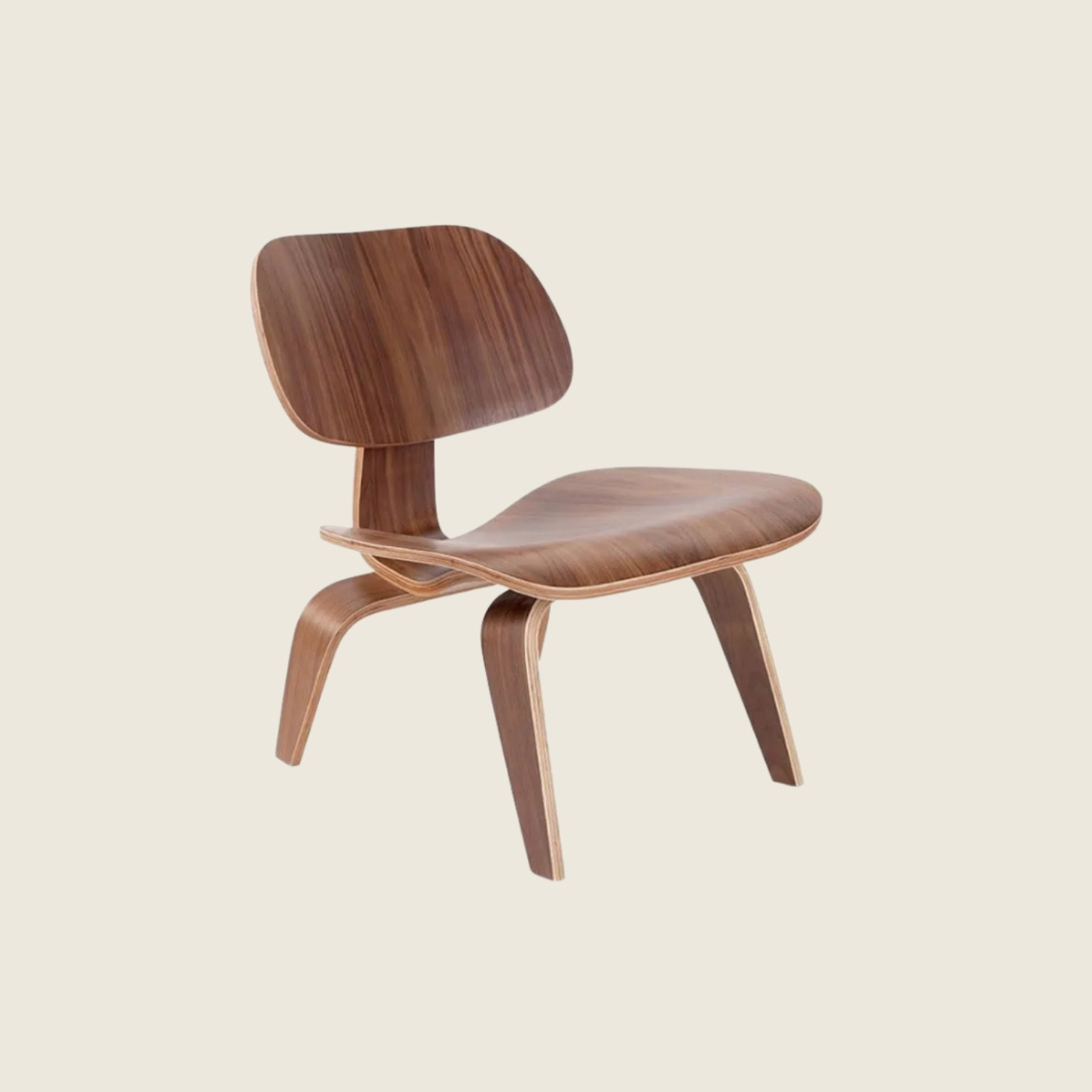 Eames Style LCW Moulded Plywood Chair – Walnut, side profile view