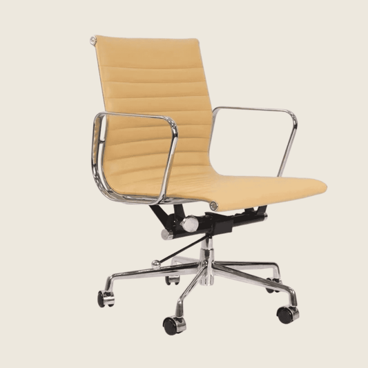 BEIGE — EA117 Low Back Thin Pad Ribbed Office Chair, front three-quarter view