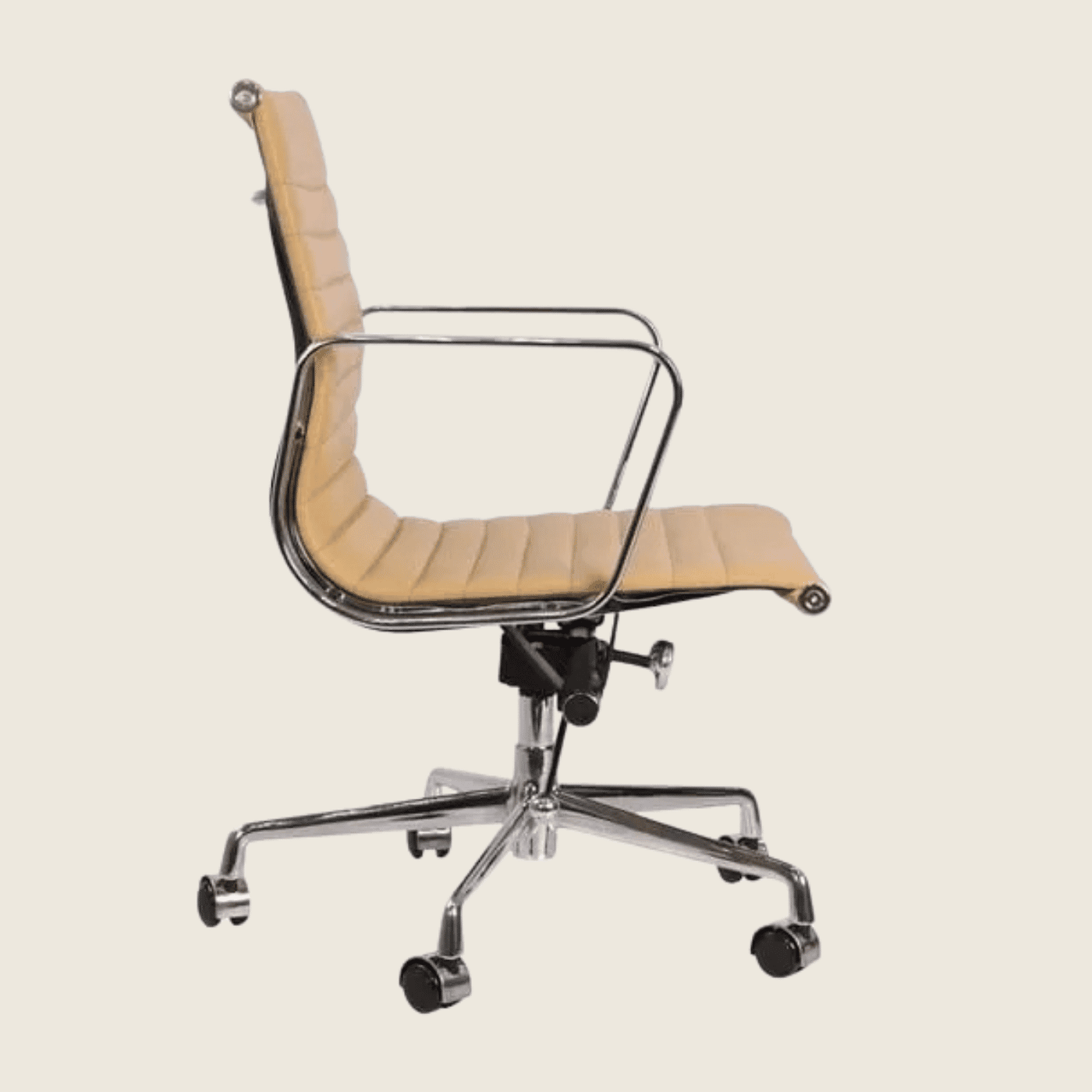 BEIGE — EA117 Low Back Thin Pad Ribbed Office Chair, rear three-quarter view