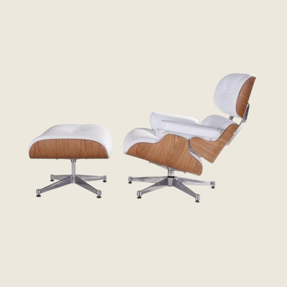 Eames Inspired Ashwood Lounge Chair & Ottoman – White-Chrome, three-quarter angled view of the ottoman