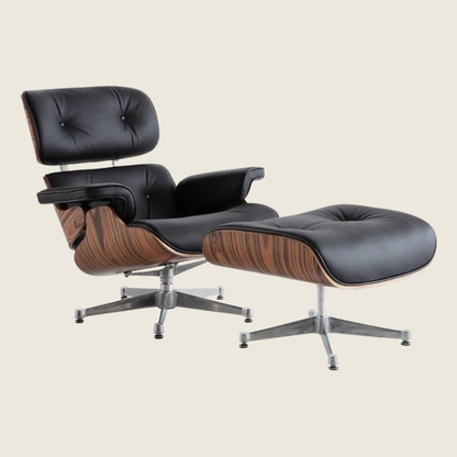 BLACK / Chrome — Rosewood Lounge Chair & Ottoman, chair and ottoman shown together, side profile