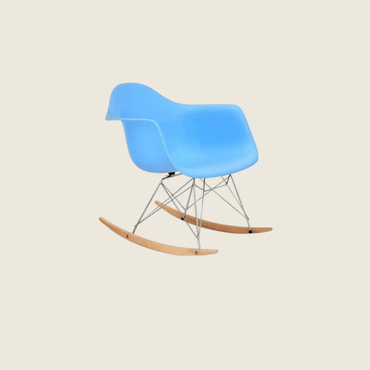 Eames Inspired Mid-Century RAR Rocking Armchair – Light Blue, front three-quarter view