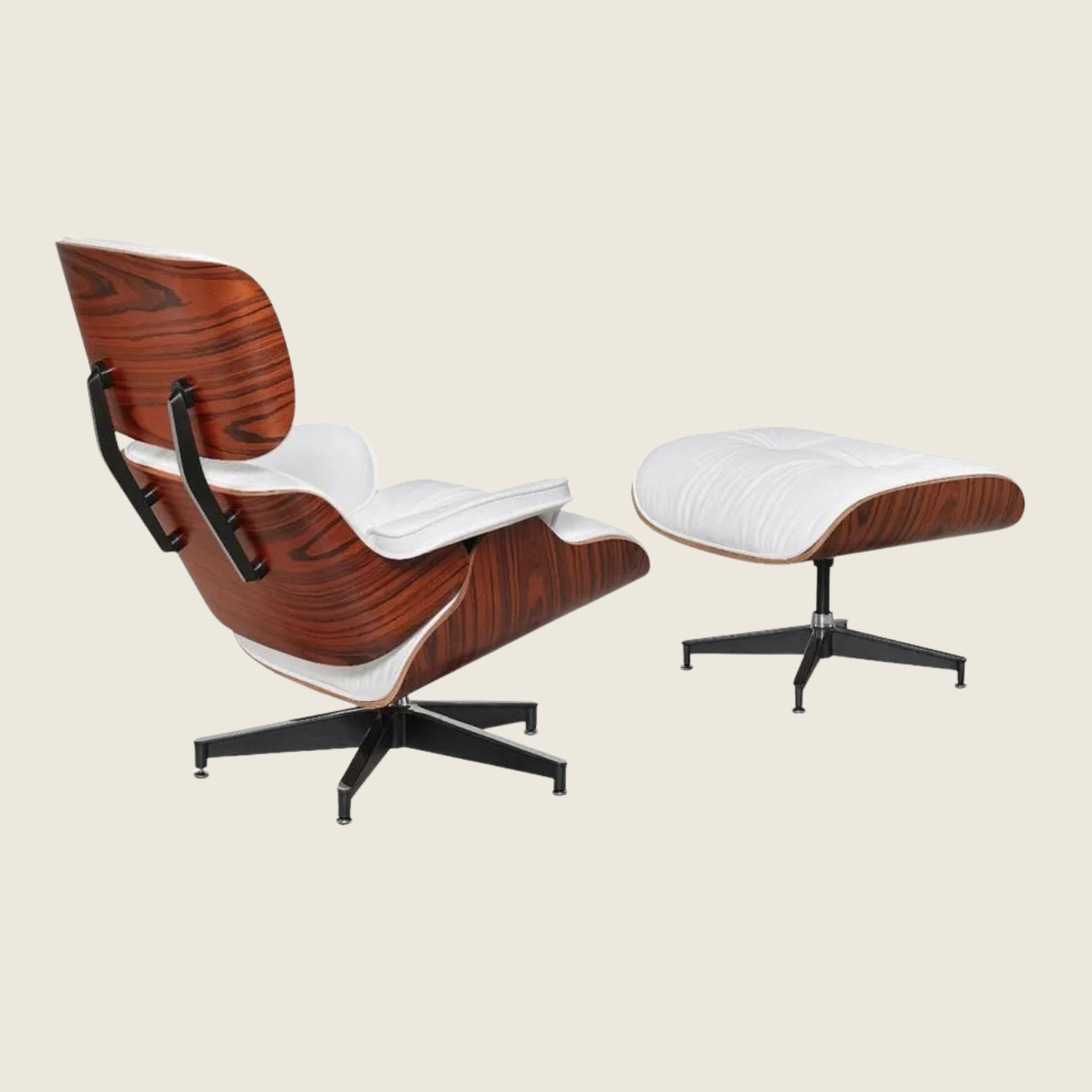 WHITE — Rosewood Lounge Chair & Ottoman, three-quarter angled view of the chair