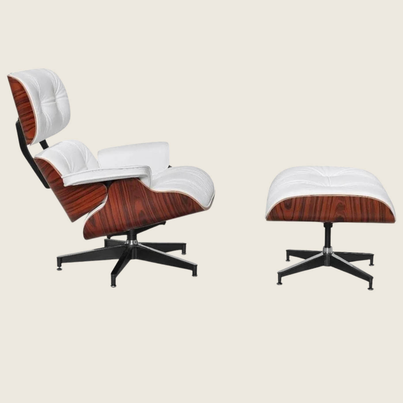WHITE — Rosewood Lounge Chair & Ottoman, three-quarter angled view of the ottoman