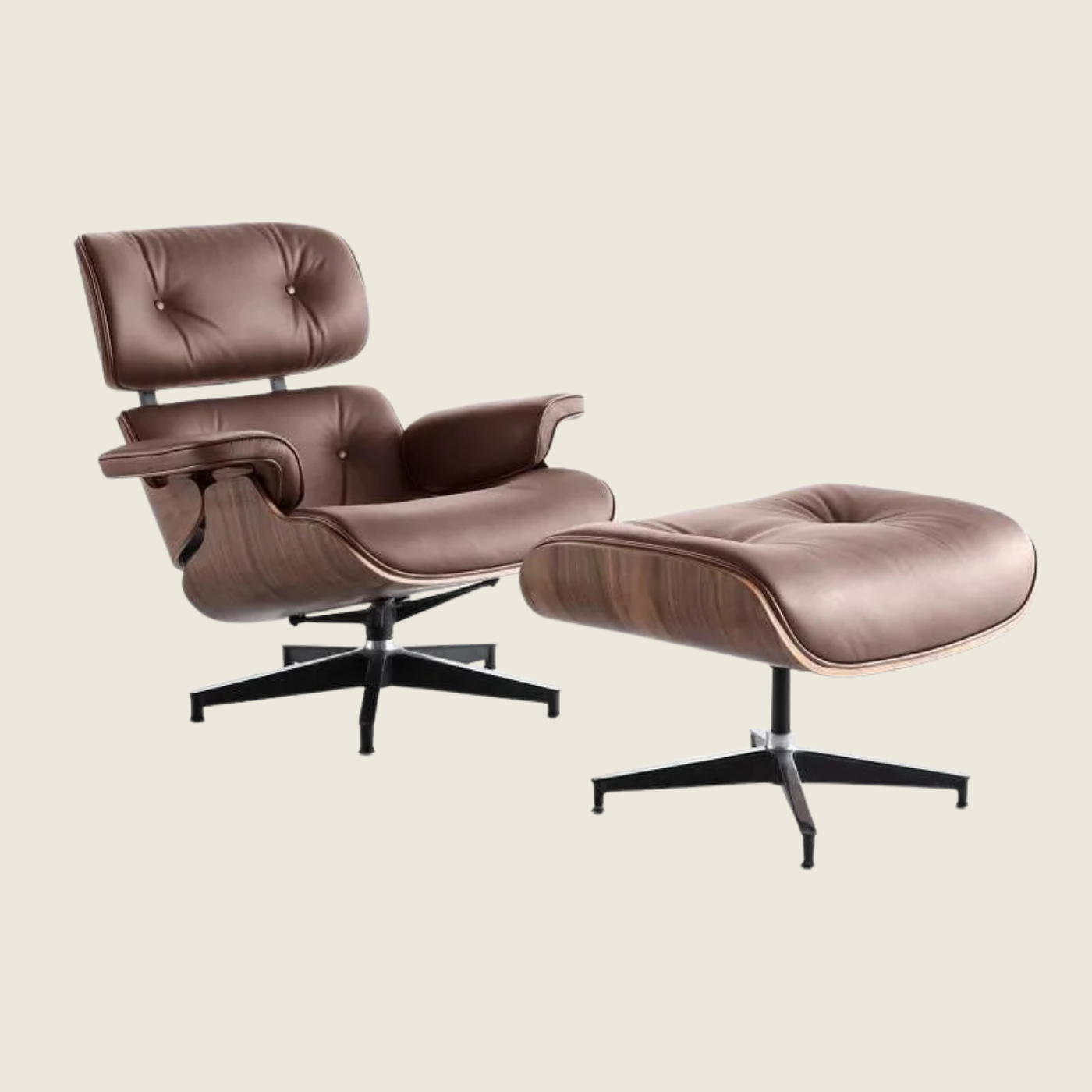 TAN BROWN — Walnut Lounge Chair & Ottoman, chair and ottoman shown together, side profile