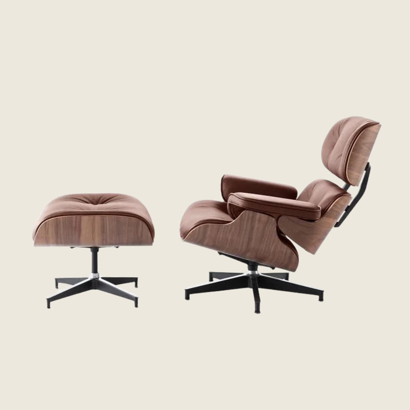 TAN BROWN — Walnut Lounge Chair & Ottoman, three-quarter angled view of the ottoman