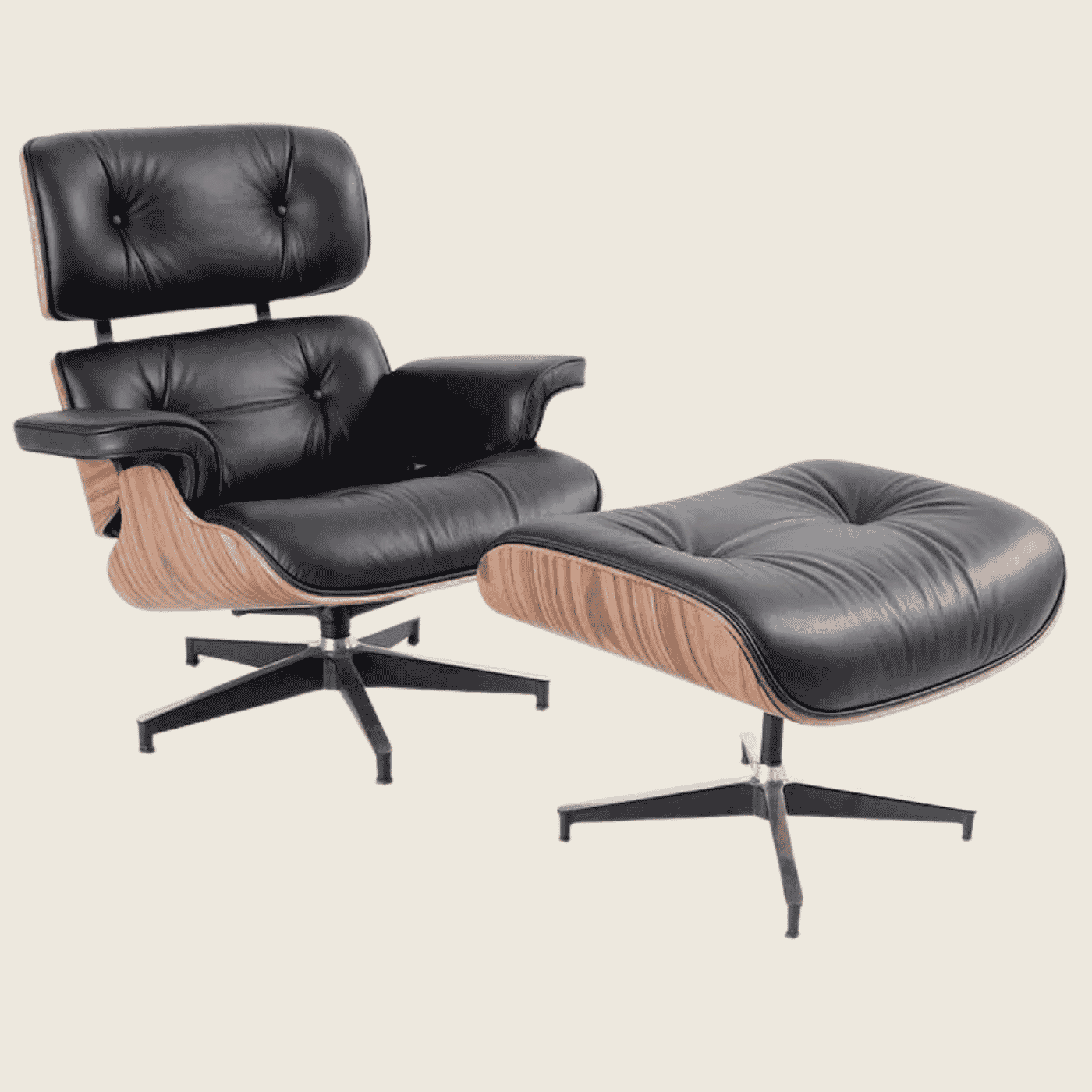 BLACK / Black — Rosewood Lounge Chair & Ottoman, chair and ottoman shown together, side profile
