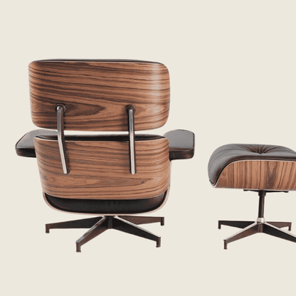 BLACK / Black — Rosewood Lounge Chair & Ottoman, three-quarter angled view of the ottoman