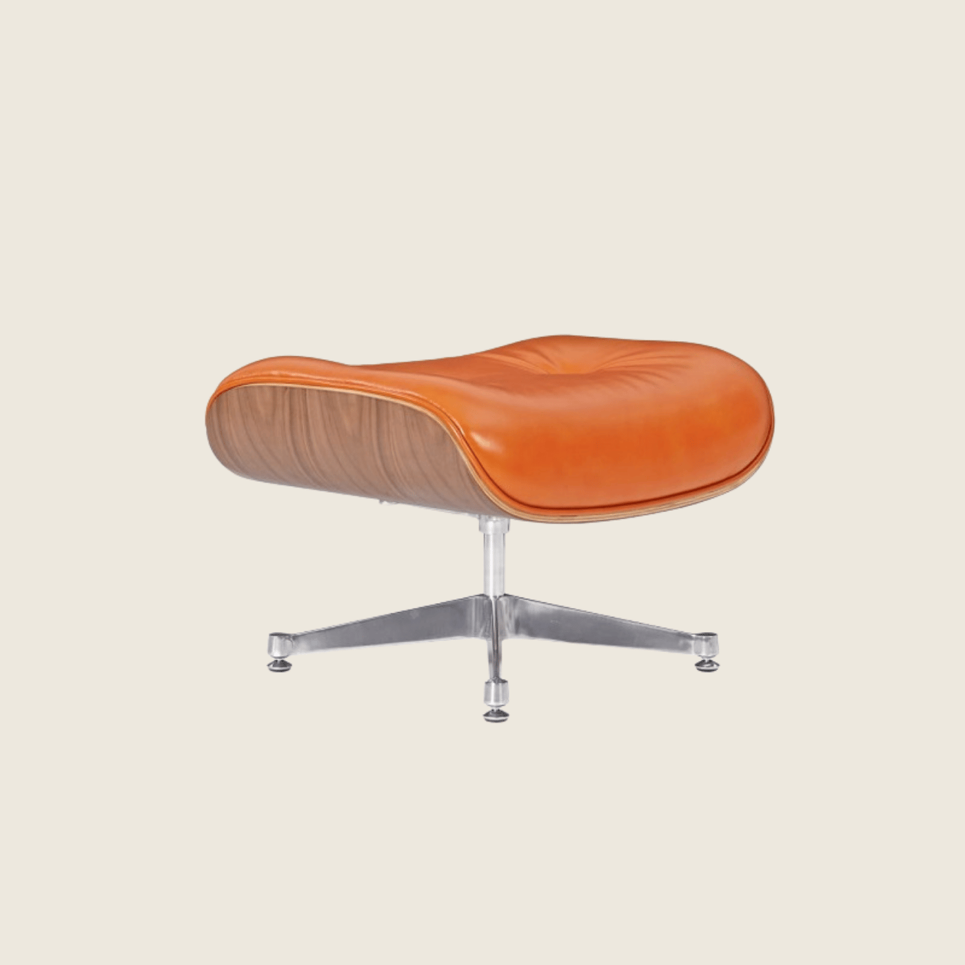 Eames Style Luxury Lounge Chair & Ottoman Walnut – Polished Waxy Camel & Chrome, rear three-quarter view
