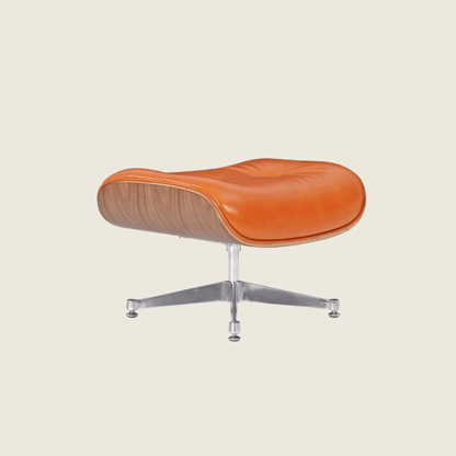 Eames Style Luxury Lounge Chair & Ottoman Walnut – Polished Waxy Camel & Chrome, rear three-quarter view