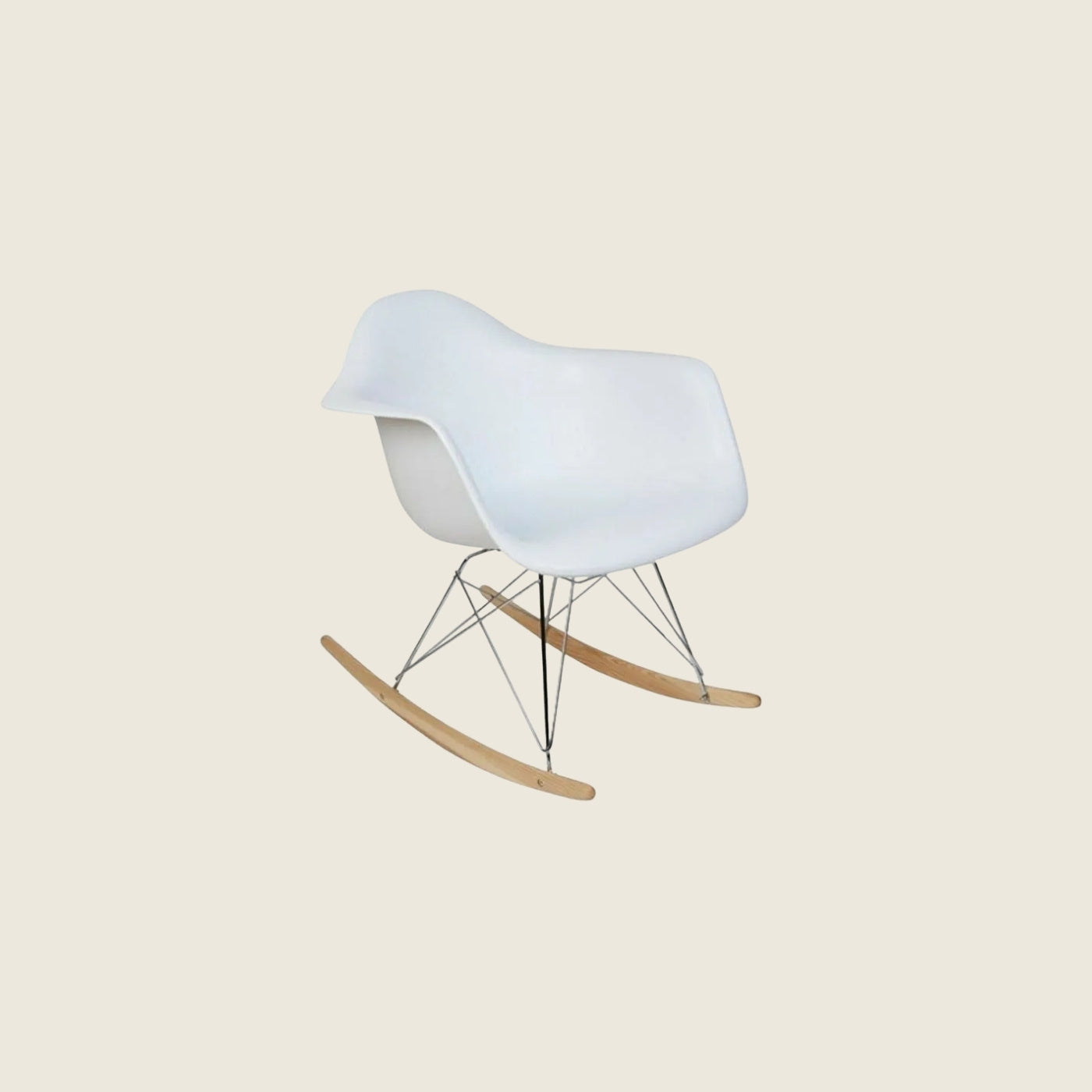 Eames Style Mid-Century RAR Rocking Armchair – White, front three-quarter view