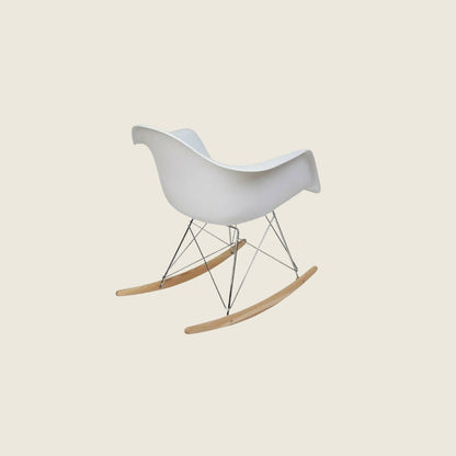 Eames Style Mid-Century RAR Rocking Armchair – White, side profile view
