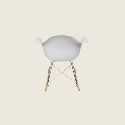 Eames Style Mid-Century RAR Rocking Armchair – White, rear three-quarter view